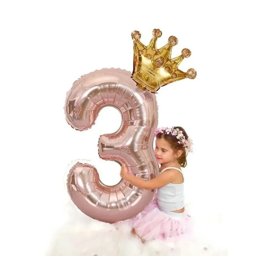 2 Piece Set 32-inch Rose Gold Crown 3 Third Birthday Balloon Aluminum Party Girl